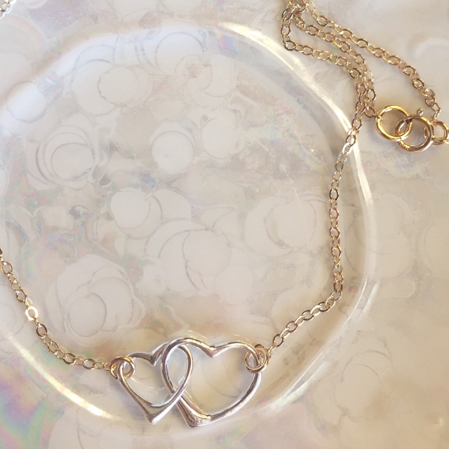 Double Link Open Heart Silver & Gold Necklace 1