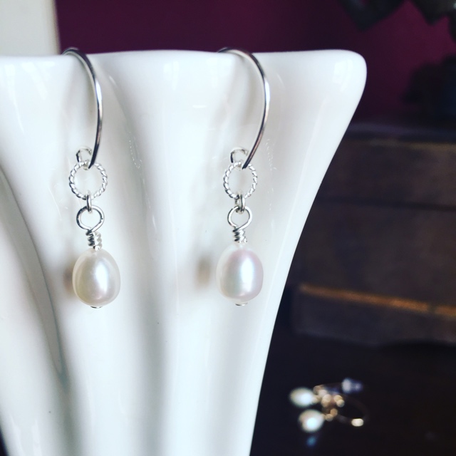 White Freshwater Pearl Sterling Silver Simple Elegance Earrings