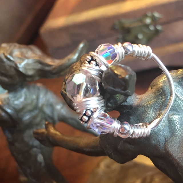 Triple Bling! ~ Wrapped Swarovski Crystal Silver Ring