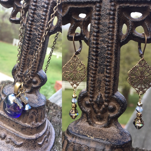 Gypsy Blue Gold Necklace/Earring Set