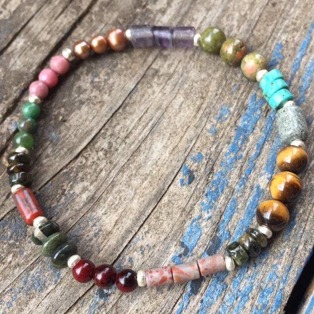 Multi-colored Gemstone Stretchy Stack Bracelet 