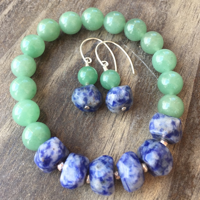 Chunky Denim Blue Green Gemstone Jewelry Set