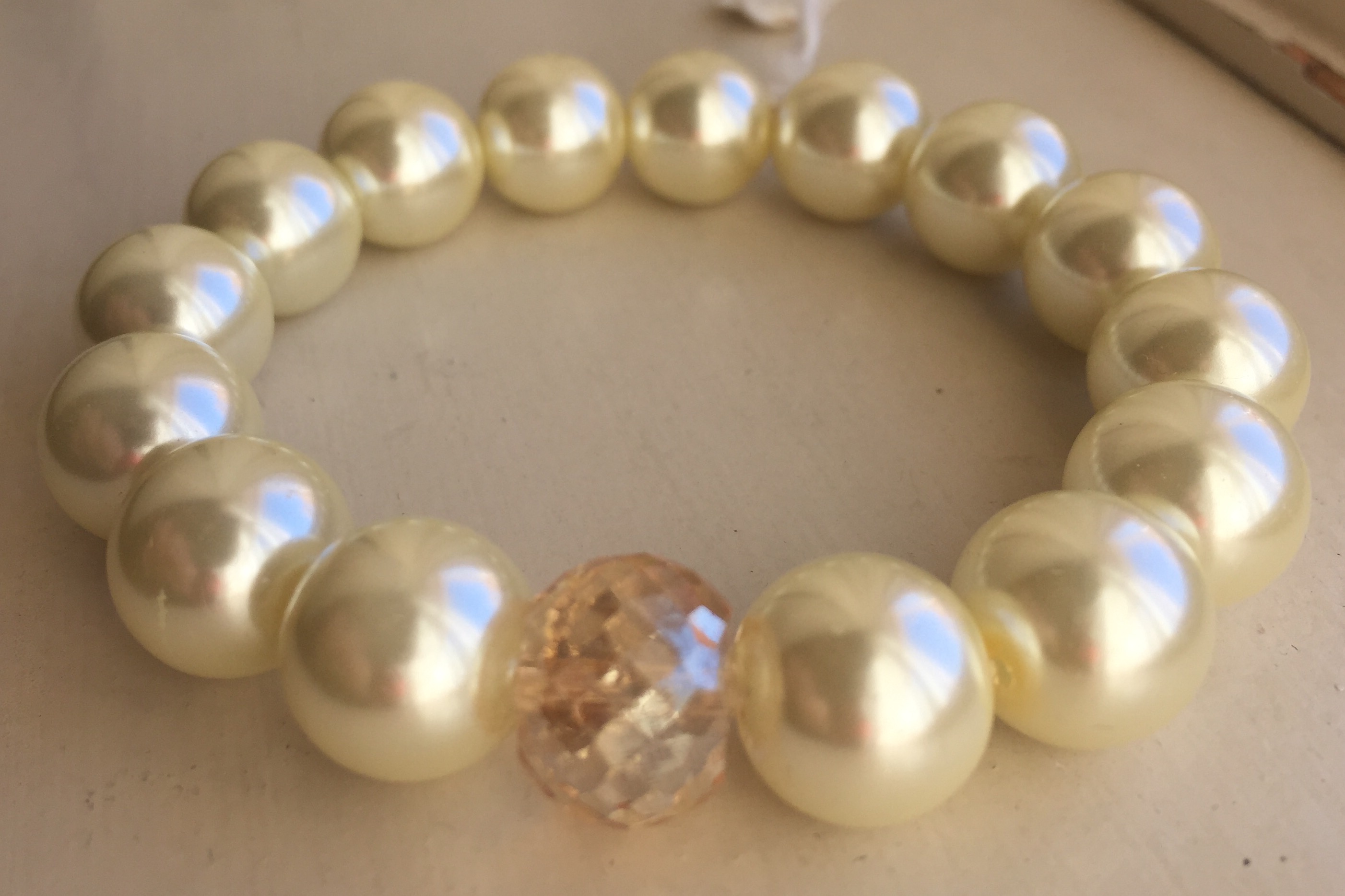 Creamy White Large Pearl Crystal Stretch Bracelet  