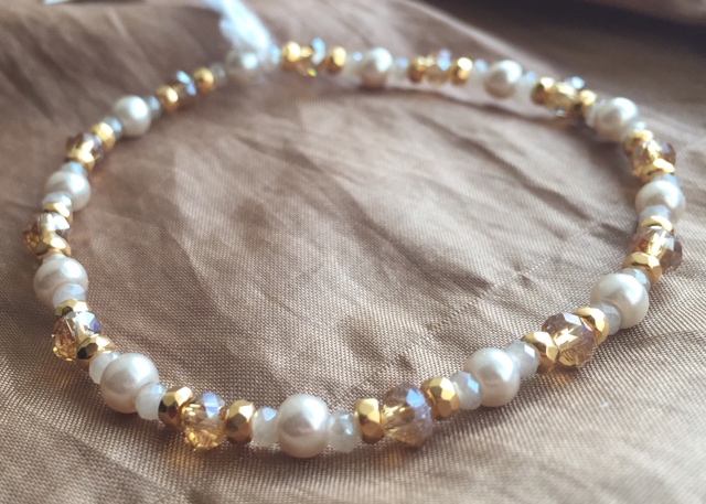 Gold Champagne Skinny Pearl Crystal Stacking Bracelet