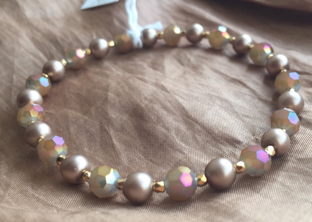 Matte Gold Champagne Skinny Pearl Crystal Stacking Bracelet