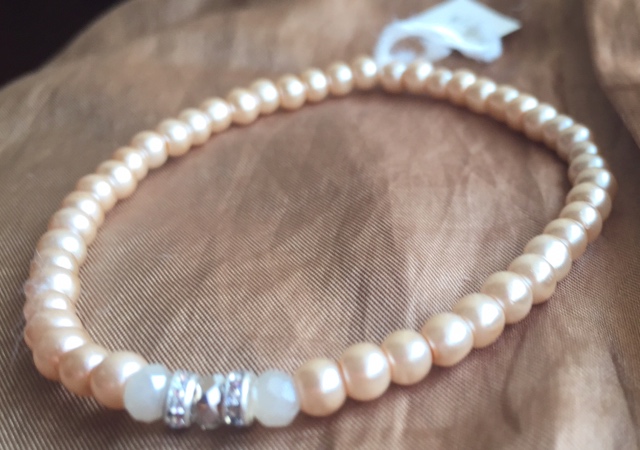 Vintage Vanilla Pearl Crystal Skinny Stretch Stack Bracelet 