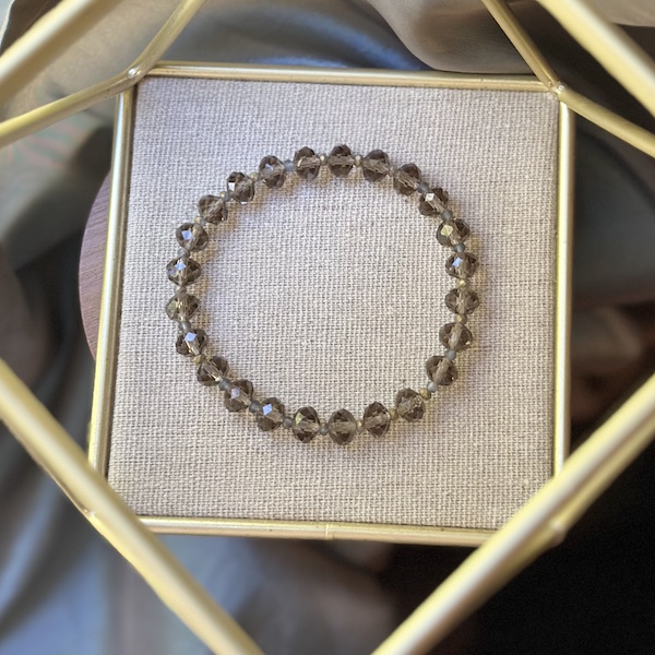 Smokey Topaz Crystal Gold  Stretchy Stack Bracelet 