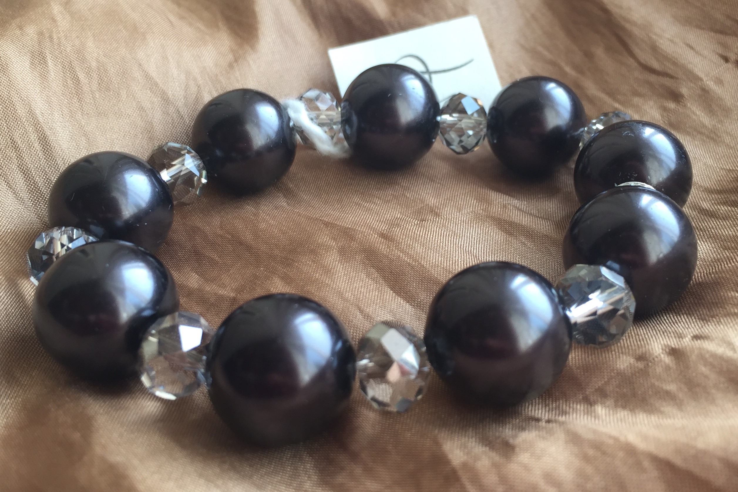 Chunky Large Black Pearl Crystal Stretch Bracelet