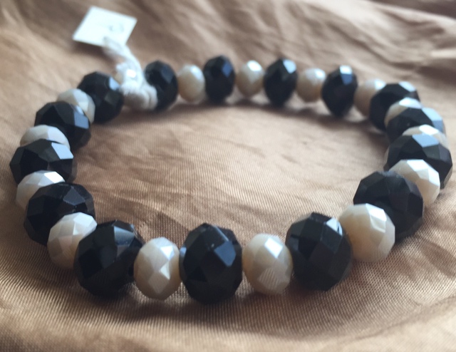 Jet Black Creamy Vanilla Crystal Stretch Stacking Bracelet 