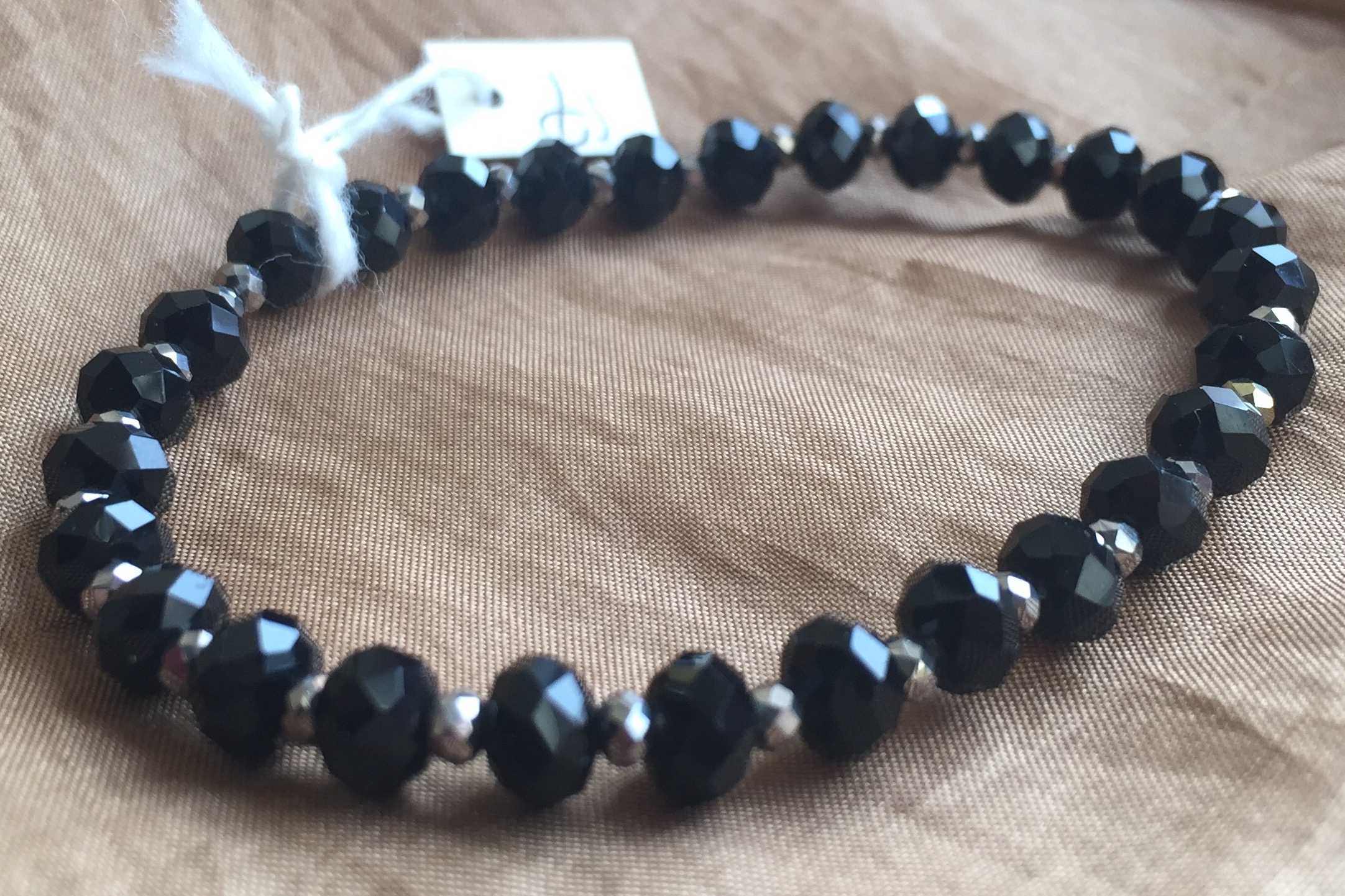 Jet Black Silver Crystal Stretchy Stacking Bracelet 