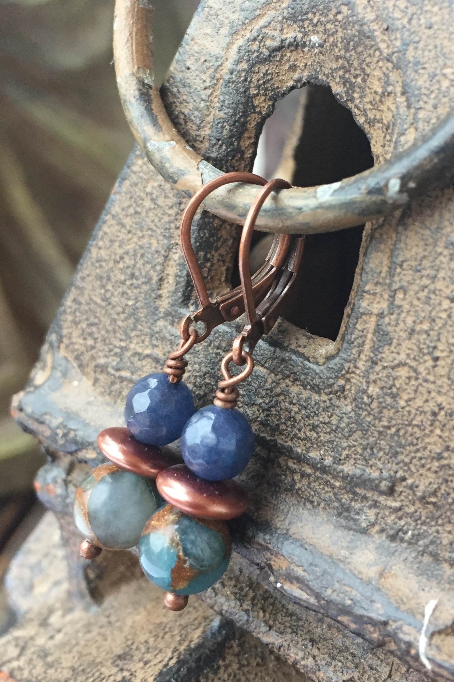 Blue gemstone Denim copper  earrings 