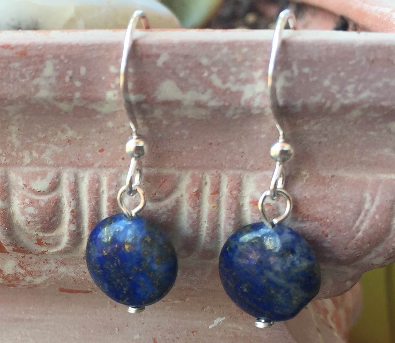 Lapis Lazuli Gemstone Sterling silver round earrings 