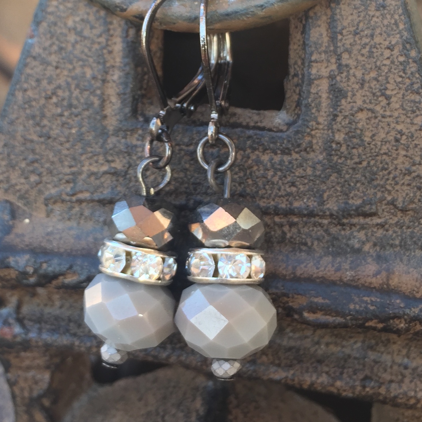 Silver Grey Opaque crystal black LB earrings 