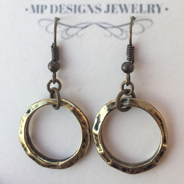 Everyday Hoop Earrings brass hammered  Antiqued G