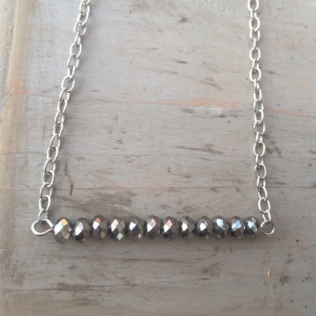 Silvery Crystal Bar Necklace 