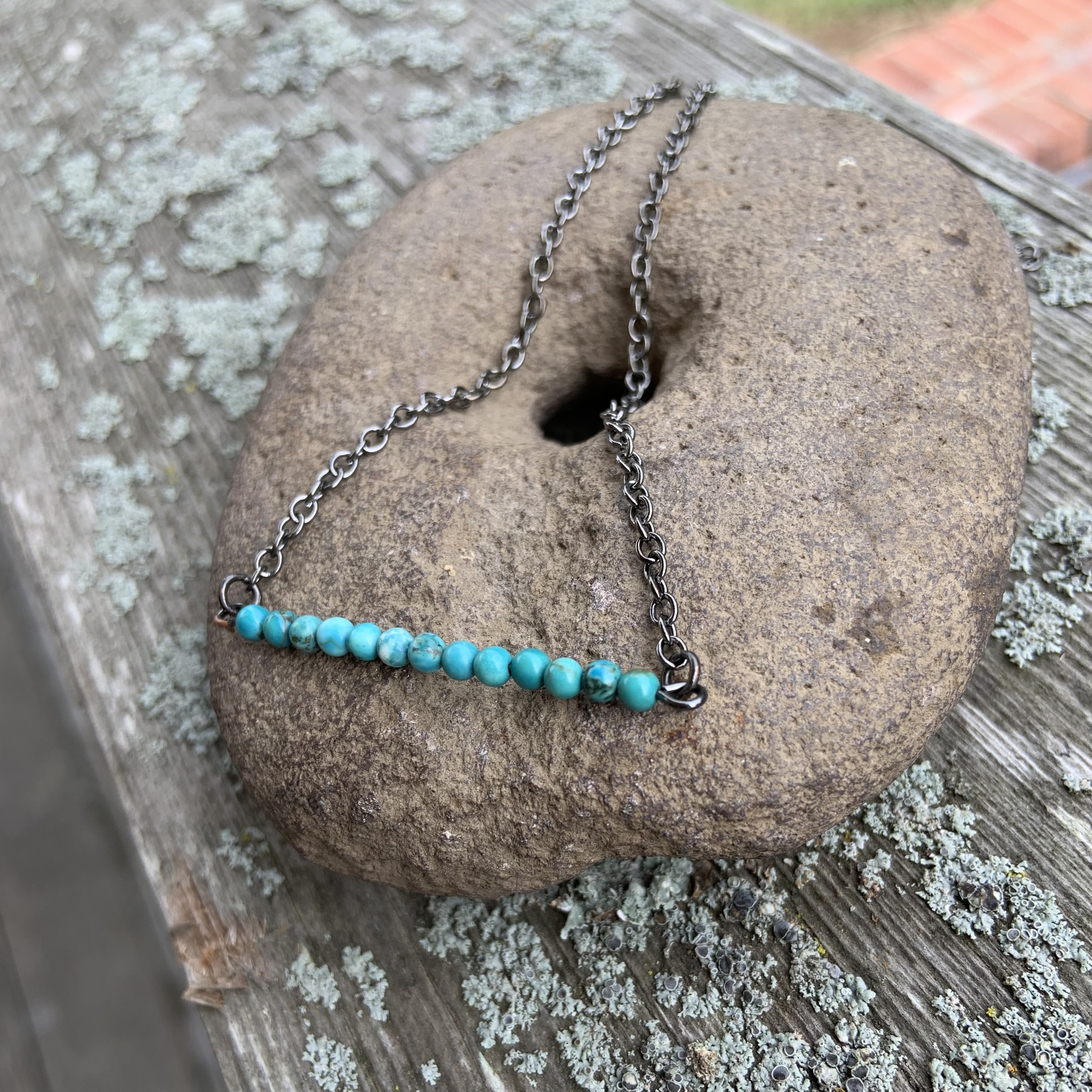 Gun Metal Turquoise Bar Necklace 