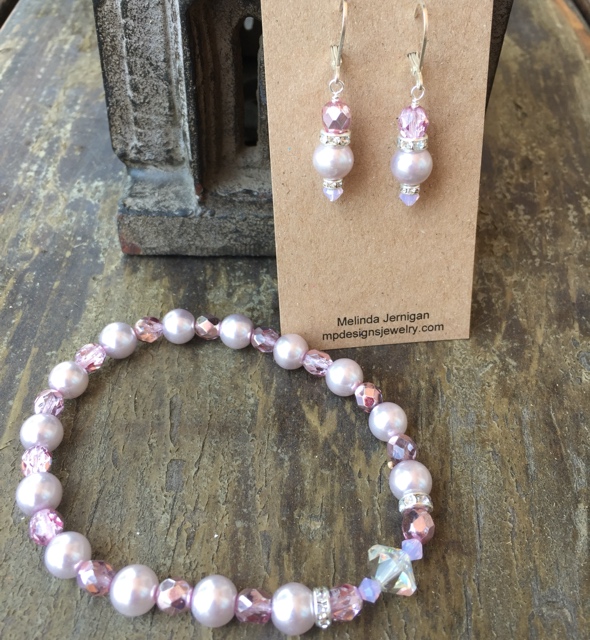 Lavender pearl crystal b/e set