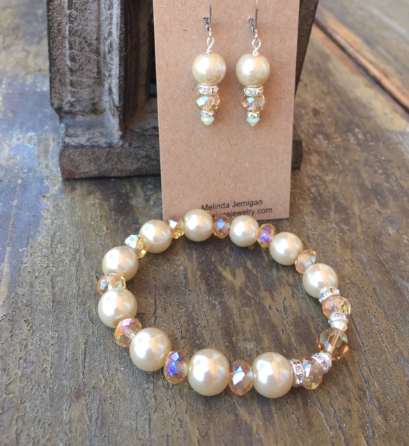 Champagne crystal pearl jewelry set