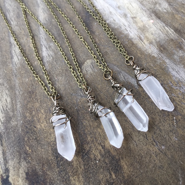 Crystal Point Artisan Wrapped Minimalist Necklace 