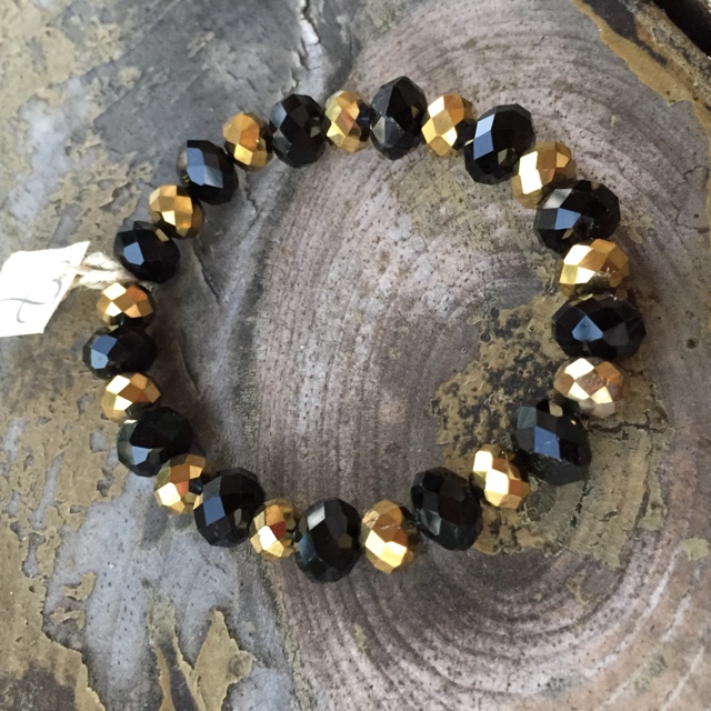 Black and Gold Crystal Stretch Bracelet 