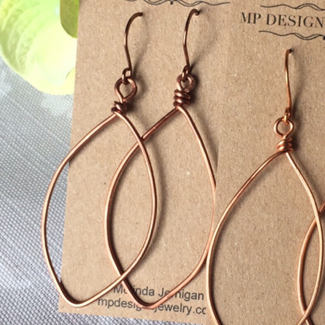 Antiqued Bronze Leaf Wire Artisan Earrings 