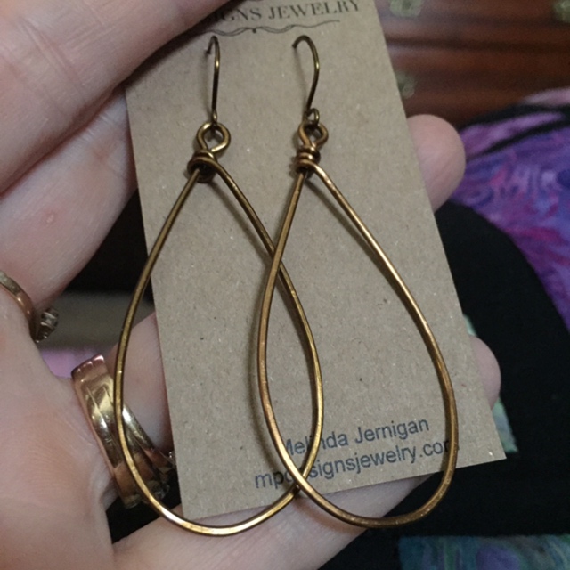 Antiqued Bronze Teardrop Artisan Hoop Earrings 