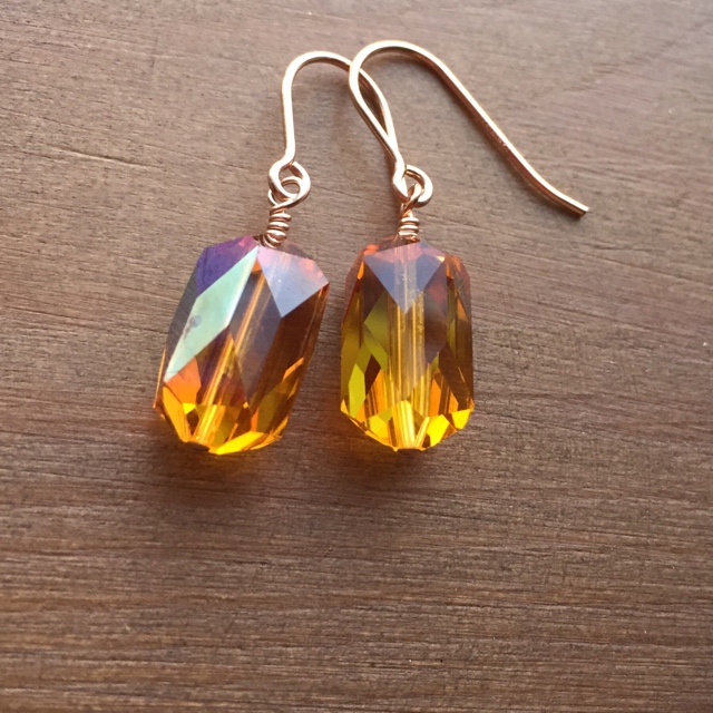 Vintage Holiday Swarovski Crystal Topaz Rose Gold Earrings 