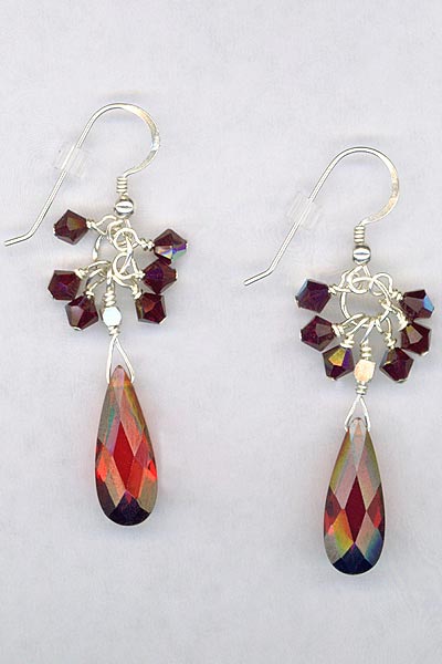 Garnet CZ Teardrop Crystal Cluster Earrings