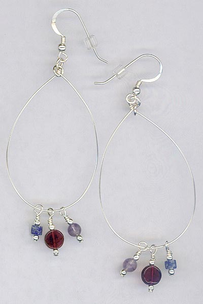 Sterling Hoop Gemstone Charm Earrings