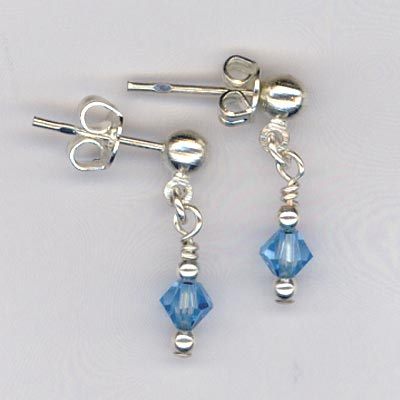 aquamarine Bicone Silver stud