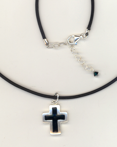 Black Leather Sterling Silver Cross Necklace