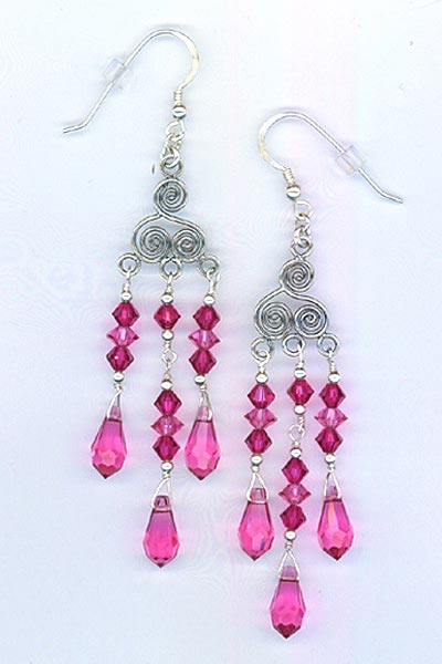 Hot pink chandelier crystal earrings