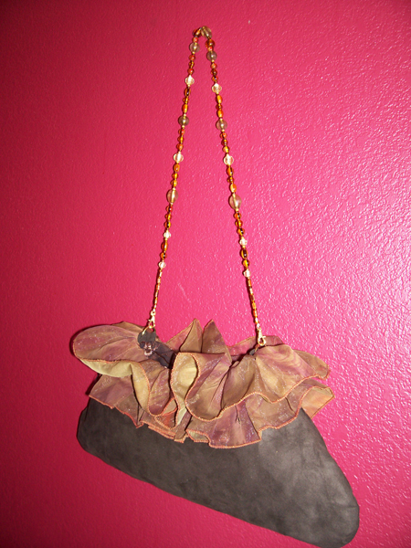 Brown Copper ruffled handbag