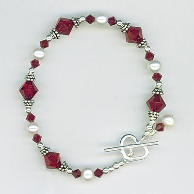 Siam red pearl crystal heart earrings
