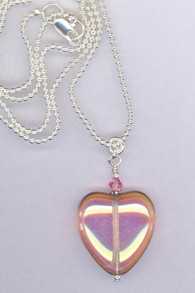 pink czech heart necklace