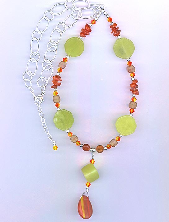 Necklace New Lime Jade & Orange Carnelian