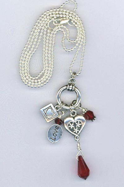 red crystal heart charm chain necklace