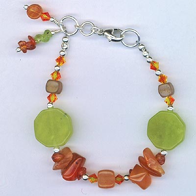 Bracelet Carnelian Chip & New Lime Jade