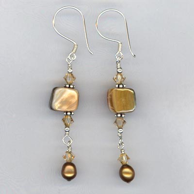MOP copper crystal dangle earring
