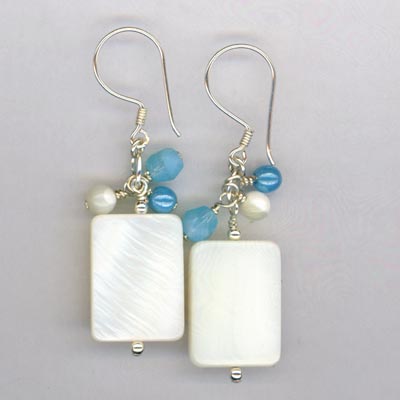 Mop rect blue dangle earring