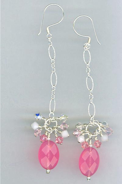 pink jade crystal chain earrings
