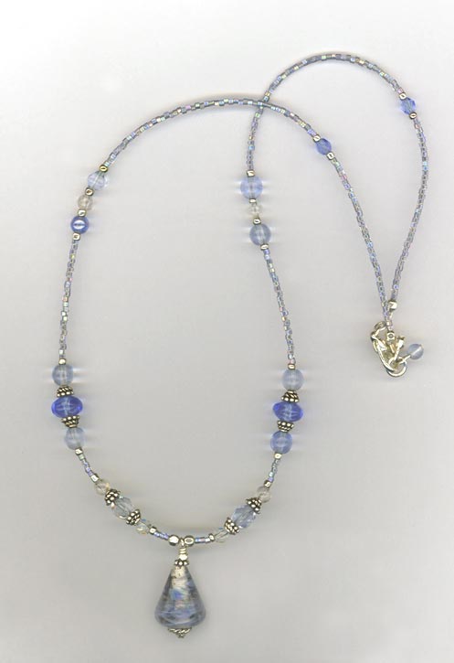 Mother's Day Blue Lampwork Delicate Beaded Sterling Silver Necklace