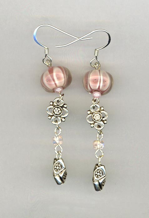 creamy white pink LW silver dangle earrings