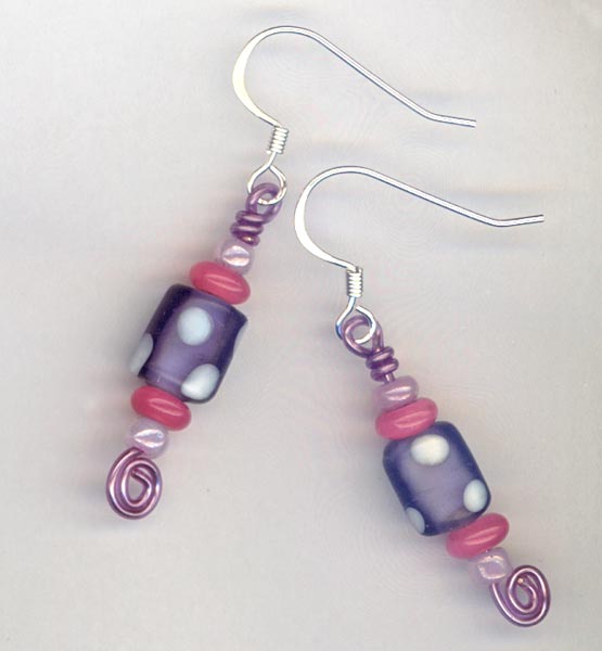 Purple Pink polka dot whimsy earring