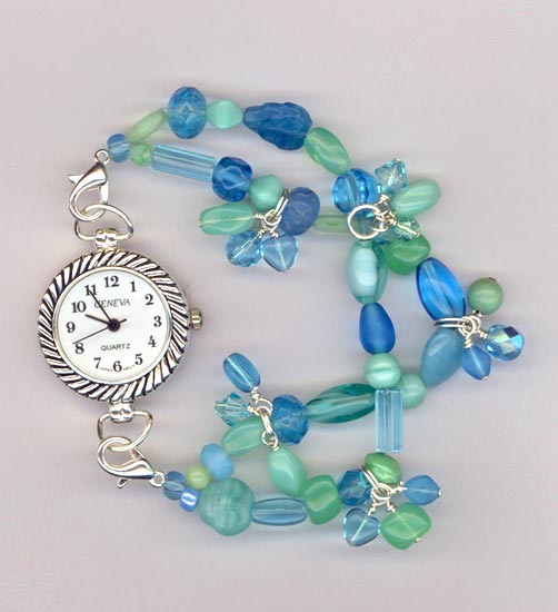 blue/green glass charm watch