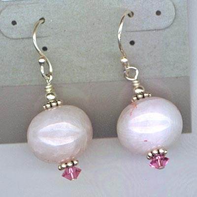 Rose Quartz & Swarovski Crystal Earrings Pink Necklace