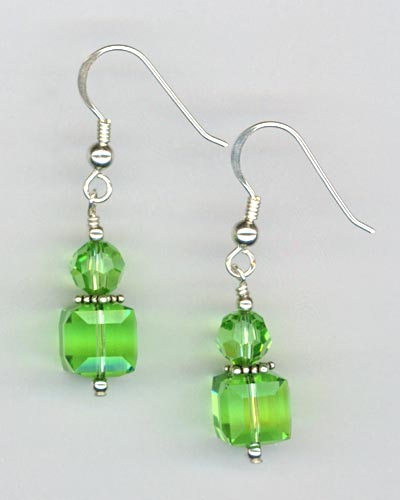 peridot crystal cube stack earring