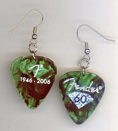 Green Pearl Fender Guitar Pick Earring