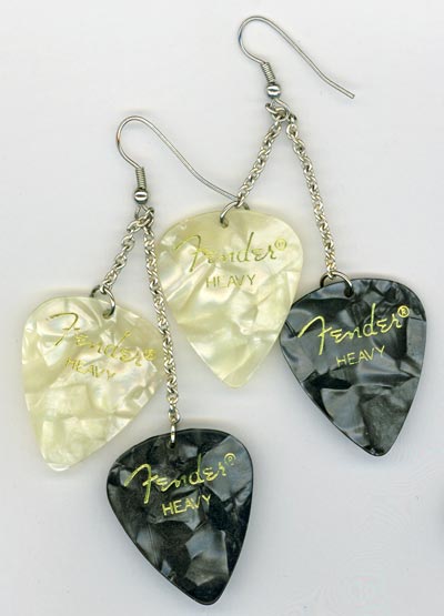 Black & White Pearl Guitar Pick Chandelier Earrings