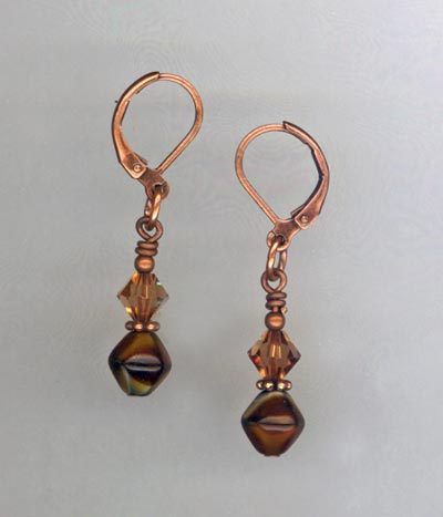 Copper Crystal Leverback Earrings